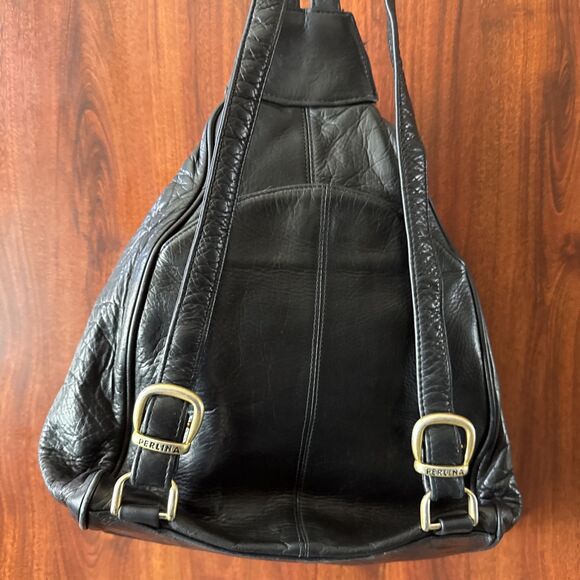 Genuine Black Leather Perlina New York Sling Backpack - - Picture 5 of 10